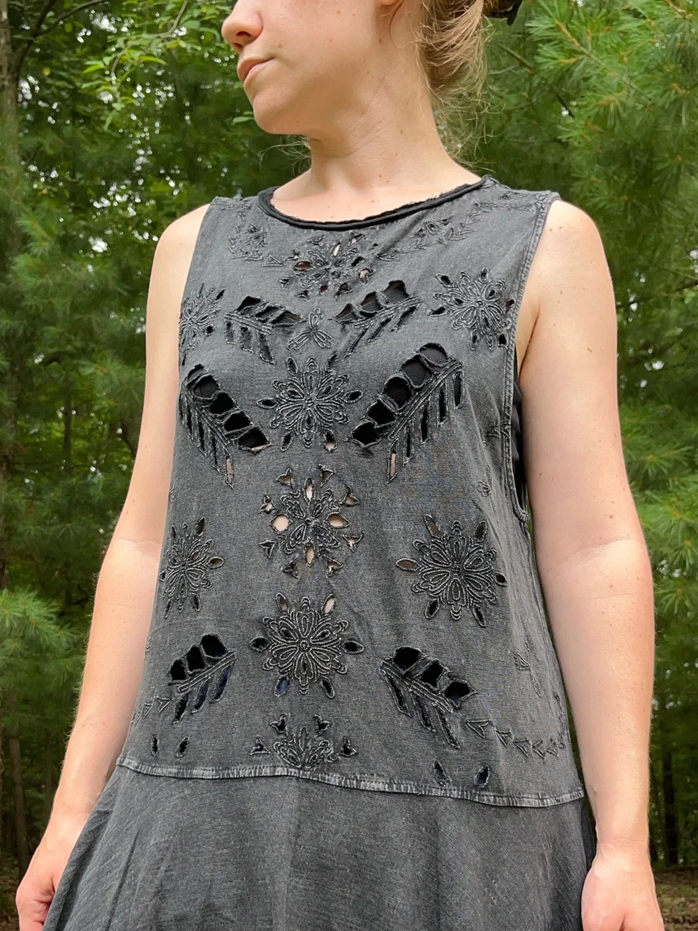 Free People Drop Waist Cut-Out Mini Dress Peplum Size M Gray Boho Indie Sleaze
